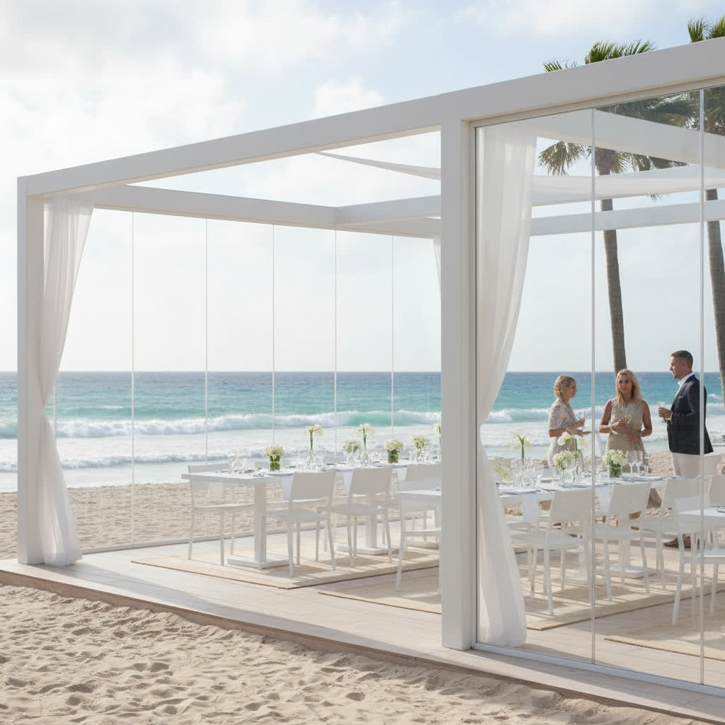 Modern beach pavilion wedding venue with ocean views