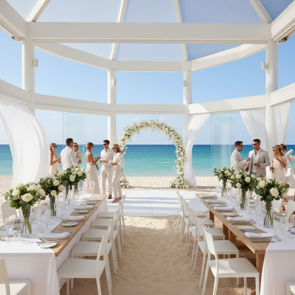Modern beach pavilion wedding venue with ocean views